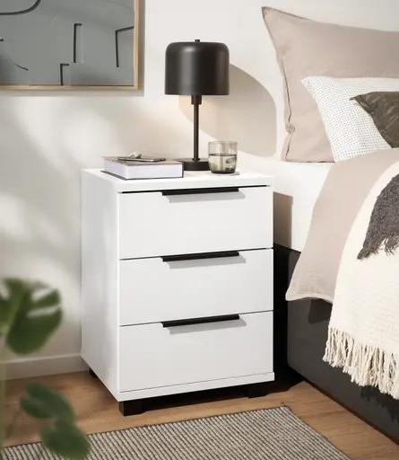 Nachtkommode - B. ca. 46 cm, Dekor, Weiß