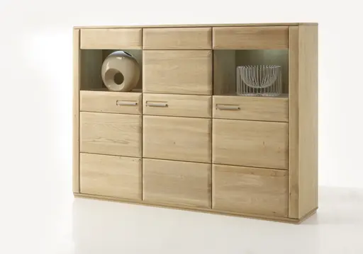Highboard - mit Beleuchtung, Eiche teilmassiv