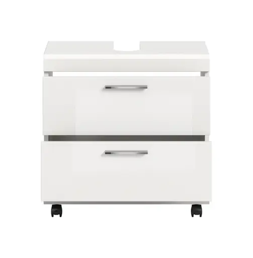 Waschbeckenunterschrank - B ca. 60 cm, Weiß, Weiß Hochglanz