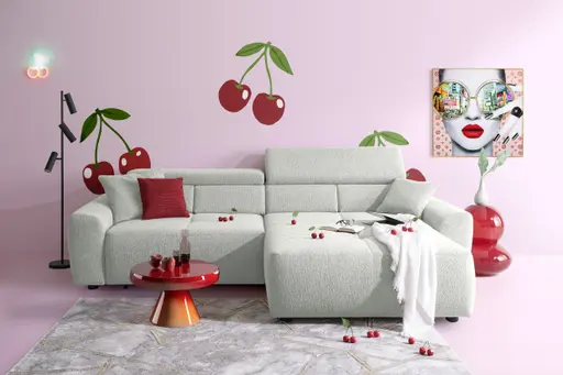 Ecksofa JYTTE - Sofa 2-sitzig mit Longchair rechts, Stoff, Hellgrau