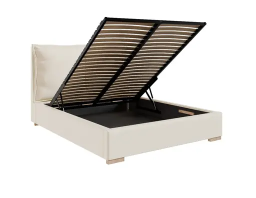 Bettgestell SANDRIN A- Liegefläche ca. 180x200 cm, Stoff, Creme, inkl. Lattenrost und Stauraum