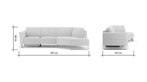 Ecksofa Leona - 2,5-Sitzer mit Ecke rechts inkl. Relaxfunktion motorisch, Stoff, Creme 