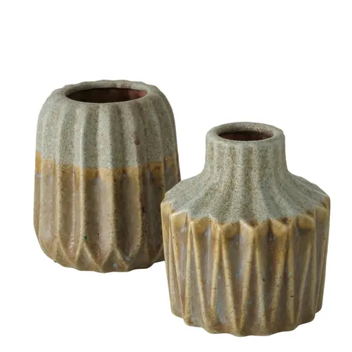 Deko-Vase - 2-fach sortiert, Steingut, Beige/Braun/Grau