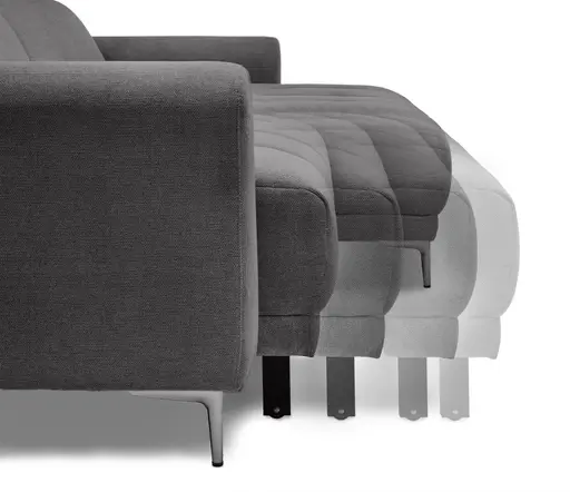 Ecksofa MINAO - 1,5-Sitzer mit Longchair rechts, Sitztiefe verstellbar motorisch, Kopfteil verstellbar, Stoff, Graphite