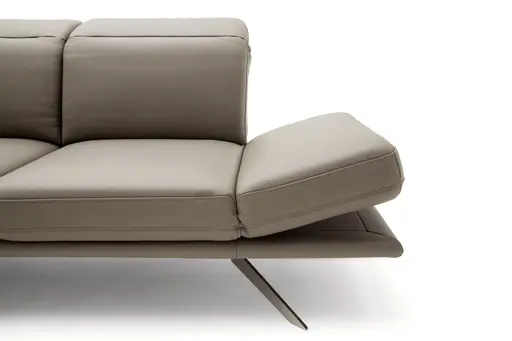 Sofa Victoria - 2-Sitzer inkl. Kopfstütze/Armlehne verstellbar, Leder, Grau