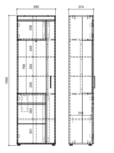 Vitrine- Eiche Dekor, Dunkelgrau