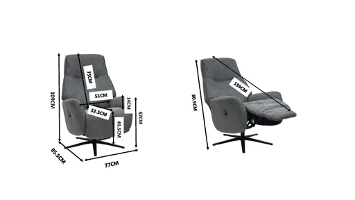 TV-Sessel MARCELAS - drehbar, Relaxfunktion, Kopfteilverstellung, Stoff, Grau