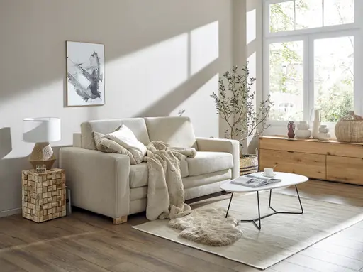 Sofa Lakeville - 2-Sitzer inkl. Schlaffunktion, Gestell Schwarz, Stoff, Beige