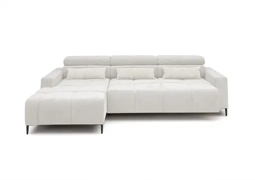 Ecksofa - Longchair links mit 2-Sizer, Sitztiefe verstellbar motorisch/Kopfteil verstellbar, Stoff, Creme