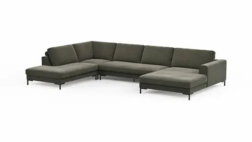 Wohnlandschaft Solano - Ecke Links, 2-Sitzer, Longchair Rechts, Stoff, Dunkelgrün