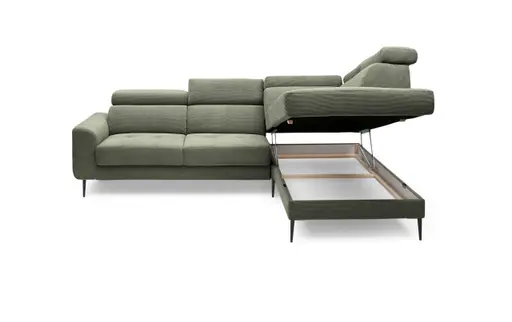 Ecksofa CHARIS - 2-Sitzer, Ecke rechts inkl. Schlaffunktion und Bettkasten, Microfaser, Olive