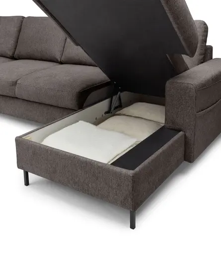 Wohnlandschaft - Ecke links mit 2-Sitzer und Longchair rechts, Stoff, Mocca