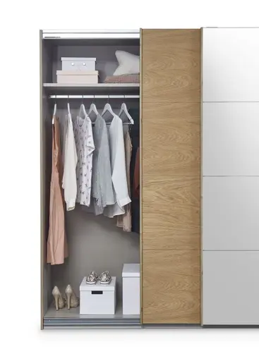 Schwebetürenschrank ROTIA- B ca. 226 cm, Eiche Dekor, Spiegel
