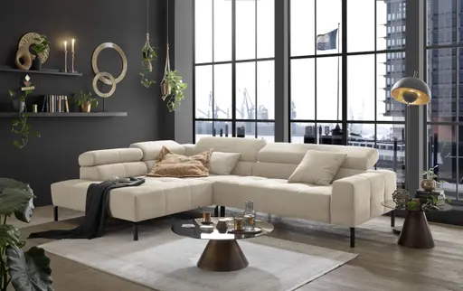 Ecksofa COLLEEN 2.0 - Ecke links mit 2-Sitzer, Kopfteil verstellbar, Feincord, Sand