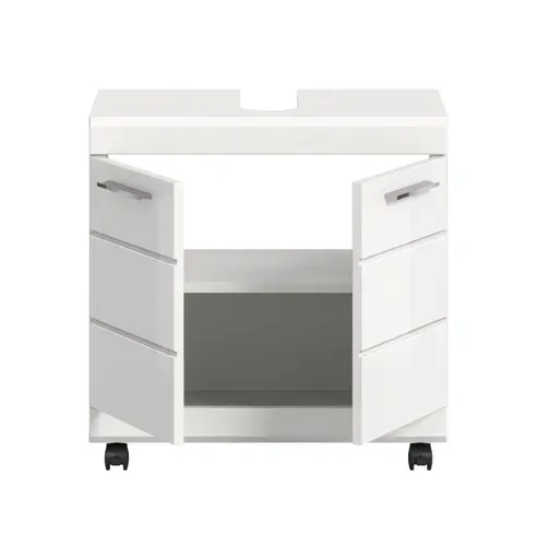 Waschbeckenunterschrank - B ca. 60 cm, Weiß, Weiß Hochglanz