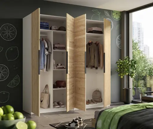 Drehtürenschrank- B ca. 200 cm, Kaschmir, Matt, Eiche, Massiv, Geölt