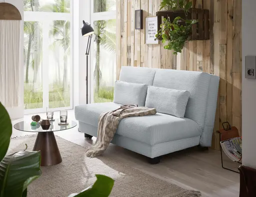 Schlafsofa EASY Optik A - 2-Sitzer ohne Armlehne, 140 cm inkl. Schlaffunktion, Cord, Hellblau