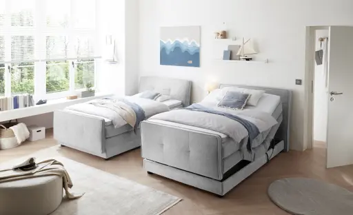 Boxspringbett- Liegefläche ca. 120x200 cm, Stoff, Hellgrau