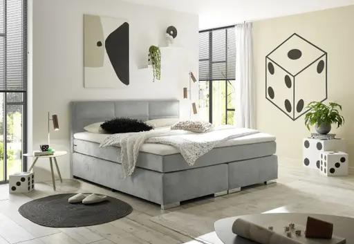 Boxspringbett SIRKO- Liegefläche ca. 180x200 cm, Stoff, Hellgrau