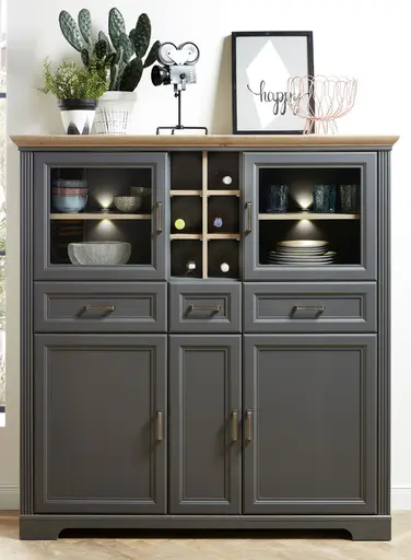 Highboard - mit Beleuchtung, Graphit, Eiche Dekor