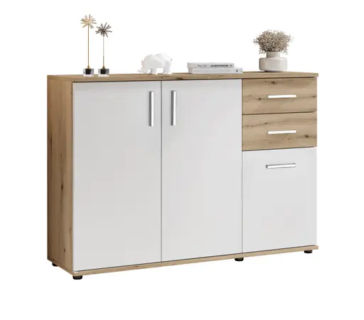 Kommode - B ca. 120 cm, Eiche Evoke Nachbildung, Weiß
