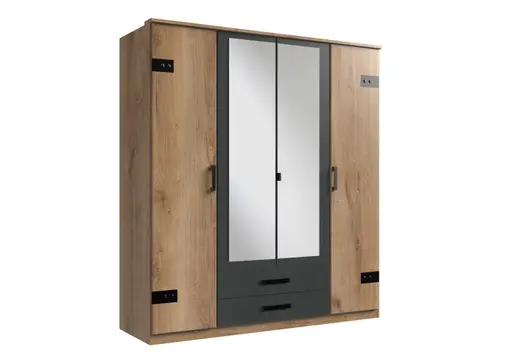 Drehtürenschrank- B ca. 180 cm, Eiche Dekor, Graphit