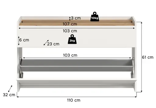 Garderobe - mit Beleuchtung, Weiß, Artisan Eiche Nachbildung