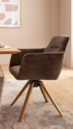 Armlehnstuhl Nashville - drehbar, Stoff, Dunkelbraun