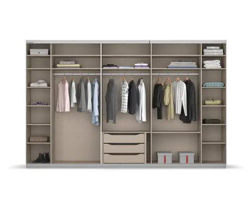 Schwebetürenschrank- B ca. 361 cm, Graumetallic, Glas, Schwarz