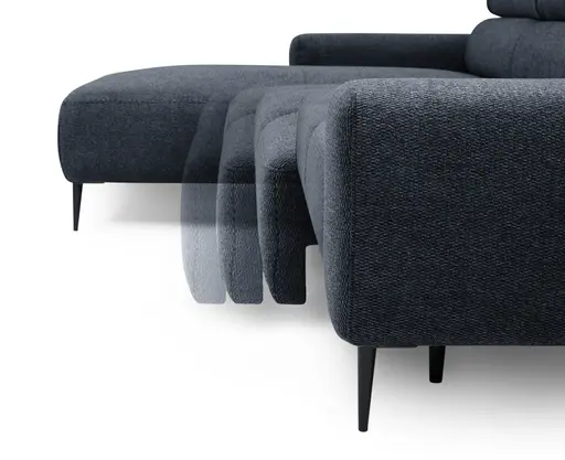 Ecksofa - Longchair links mit 2-Sitzer, Sitzvorzug motorisch, Kopfteil verstellbar, Stoff, Blau