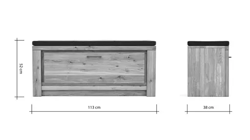 Schuhschrank Farmingdale - Eiche massiv, natur geölt mit Sitzkissen schwarz