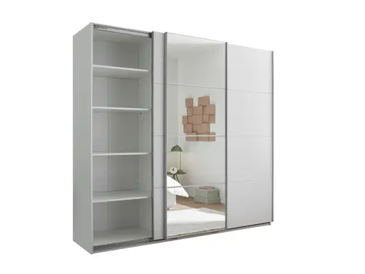 Schwebetürenschrank- B ca. 215 cm, Weiß, Spiegel