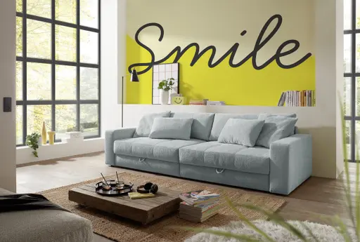 Big-Sofa Jella - 2-Sitzer, Schlaffunktion mit Bettkasten, Stoff, Aqua