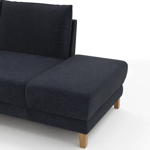 Sofa Stamford - 3,5-Sitzer, Bogen links mit Ecksofa 2-sitzig und Abschlusshocker Rechts, inkl. Armlehne verstellbar und Kopfstütze, Stoff, Dunkelblau