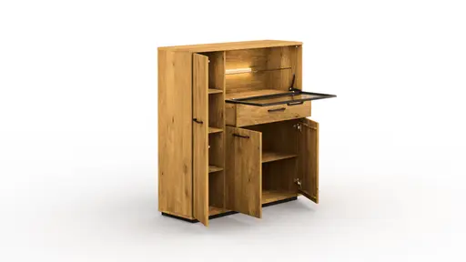 Highboard Savannah - inkl. Beleuchtung, Wildeiche massiv, natur geölt