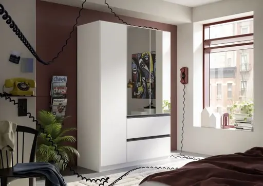 Drehtürenschrank RASA- B ca. 136 cm, Weiß, Spiegel