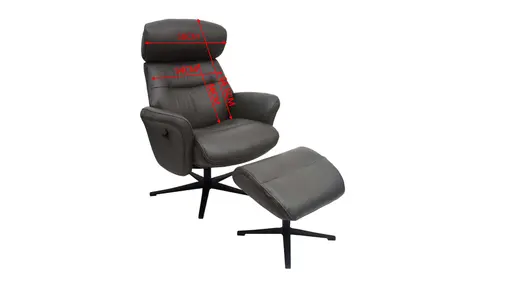 TV-Sessel MIO mit Hocker - drehbar, Relaxfunktion, Kopfteilverstellung, Leder, Dunkelgrau