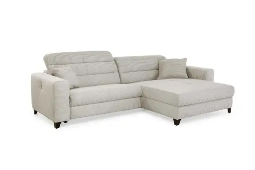 Ecksofa JAROM - 3-Sitzer, Ecke rechts inkl. Relaxfunktion (motorisch) und Kopfteil verstellbar, Stoff, Creme