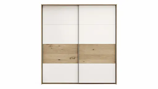 Schwebetürenschrank Viana - B ca. 188 cm, Furnier, Balkeneiche, Weiß
