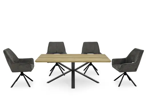 Esstisch - LB ca. 200x100 cm, Eiche massiv geölt, Schweizer Kante, Schwarz