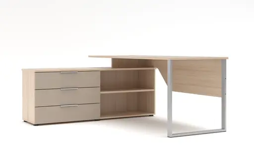 Winkelschreibtisch - LB ca. 180x160 cm, Riva Eiche Nachbildung, Kaschmir, Silberfarben