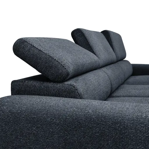 Ecksofa - 2-Sitzer mit Longchair rechts, Sitzvorzug motorisch, Kopfteil verstellbar, Stoff, Blau