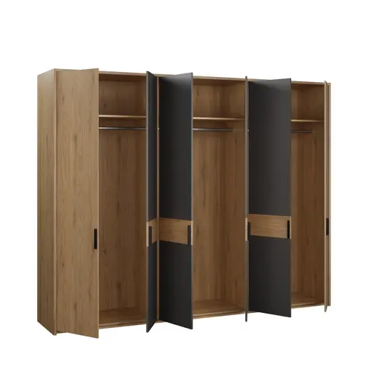 Drehtürenschrank FALLEA- B ca. 265 cm, Wildeiche Natur, Dunkelgrau