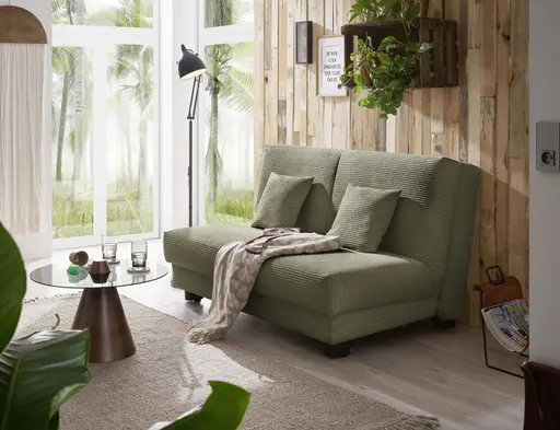 Schlafsofa EASY Optik A - 2-Sitzer ohne Armlehne, 140 cm inkl. Schlaffunktion, Cord, Dunkelgrün