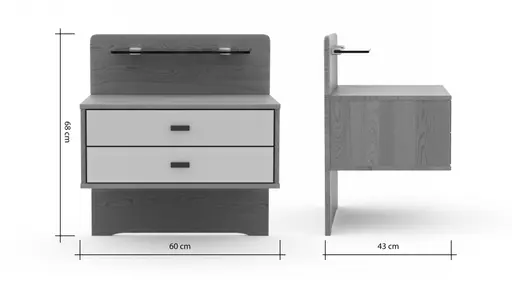 Nachttisch Lenoso - Eiche Nachbildung, Glas Champagner