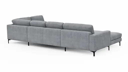 Wohnlandschaft Oviedo - Longchair links mit 2-Sitzer und Ecke rechts, Stoff, Grau