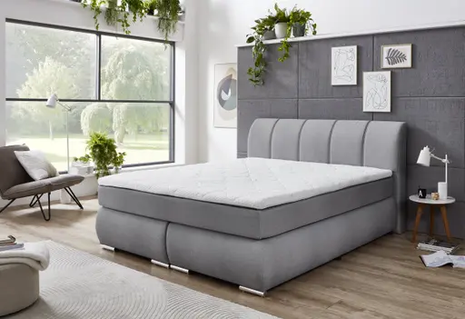 Boxspringbett- Liegefläche ca. 180x200 cm, Stoff, Silber