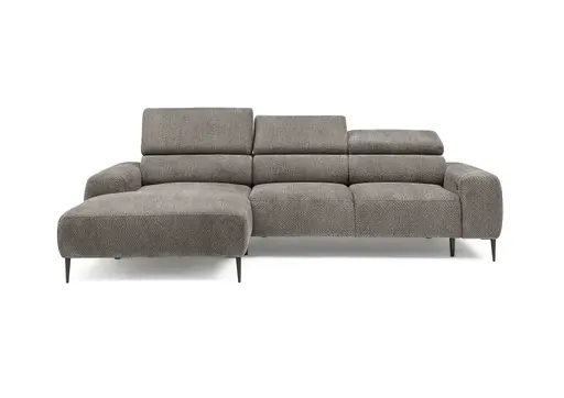 Ecksofa - Longchair links mit 2-Sitzer, Sitzvorzug motorisch, Kopfteil verstellbar, Stoff, Sand