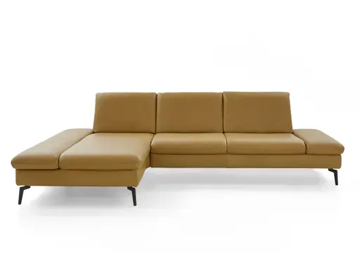Ecksofa - Longchair links und 3-Sitzer, Armlehne verstellbar, Leder, Kurkuma