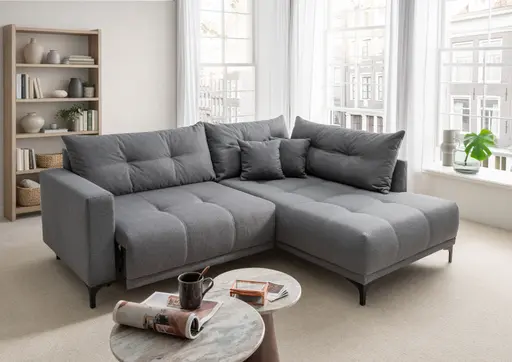 Ecksofa - 2-Sitzer mit Longchair rechts, Stoff, Anthrazit